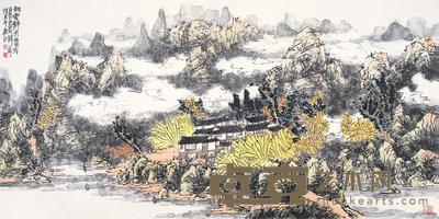 李晓东 庚寅(2010年)作 秋云静天 镜片 68.5×136cm