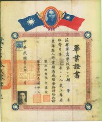 民国三十三年（1944年）军需学校第十二期毕业证书