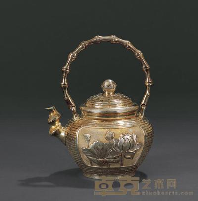 雕莲花竹节提梁汤沸 高19.4cm；长15.0cm