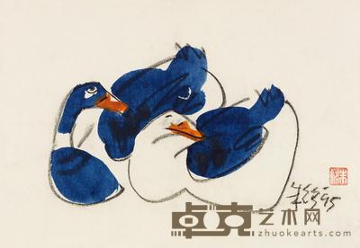 朱铭 1995年作 相依 30.8×44.7cm