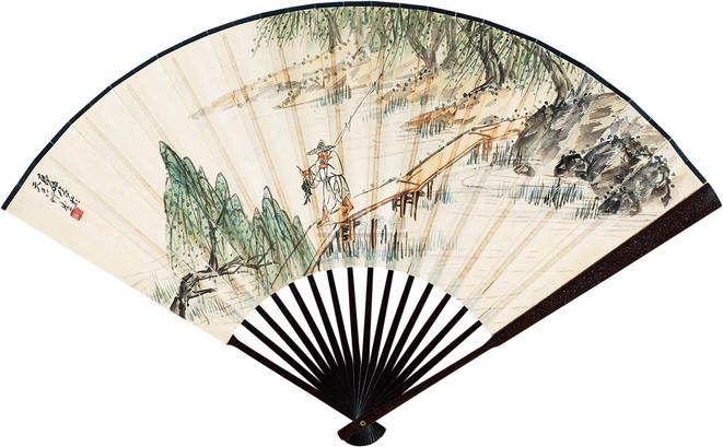 高峻 佐彤 垂钓晚归 行书节韩愈原道 成扇