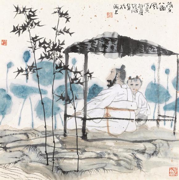 张培成 1998年作 荷香八面风 镜框