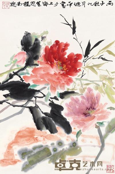 张迪平 1996年作 牡丹图 镜片 68×45cm