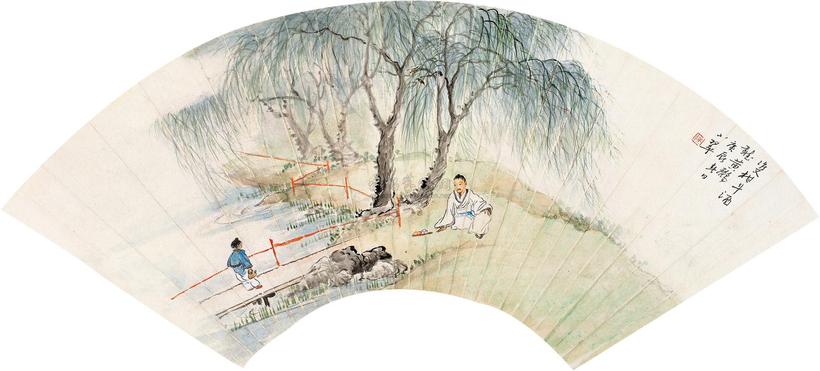 陈小翠 1940年作 双柑斗酒听黄鹂 扇面镜片