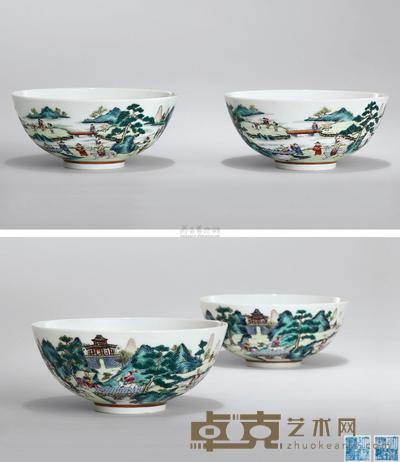 清乾隆 粉彩「八蛮进宝」纹碗 （一对） 口径13.8cm；高6cm