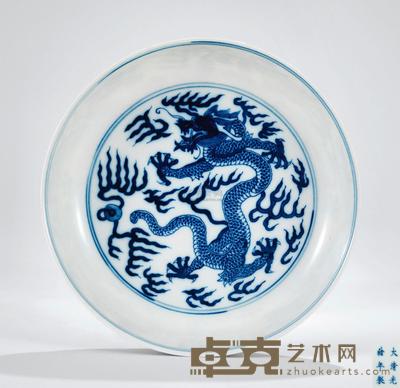 清光绪 青花龙纹盘 直径17.4cm