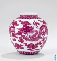 清中期 「浩然堂」款胭脂红双龙戏珠纹罐