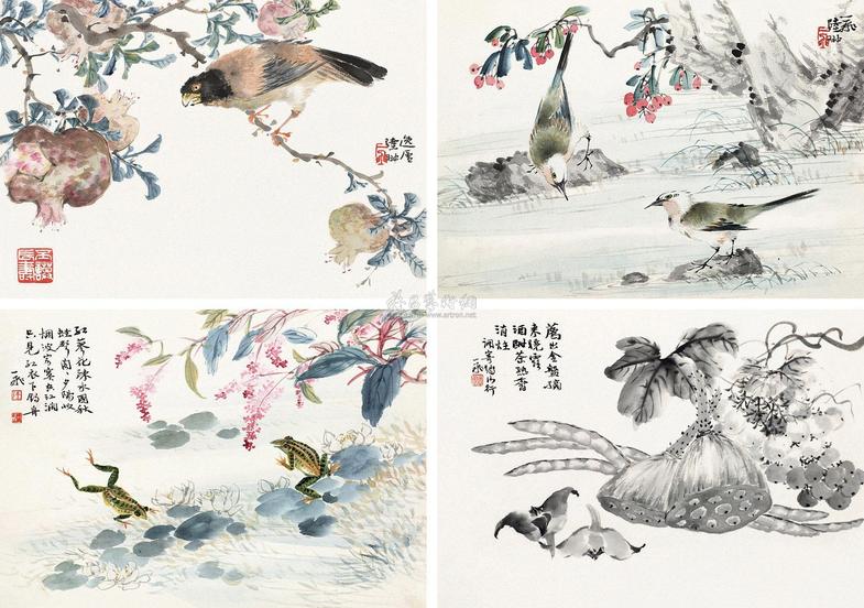 陆抑非 花鸟 册页 （八开）