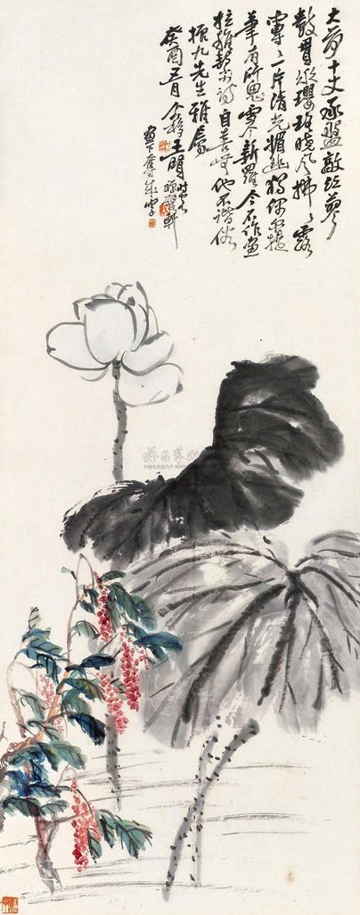 王个簃 1933年作 红蓼白荷 立轴