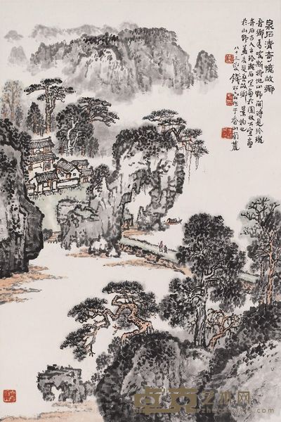 钱松喦 泉石图 68cm×46cm