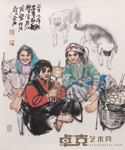 史国良 三个小卓玛 73cm×60cm