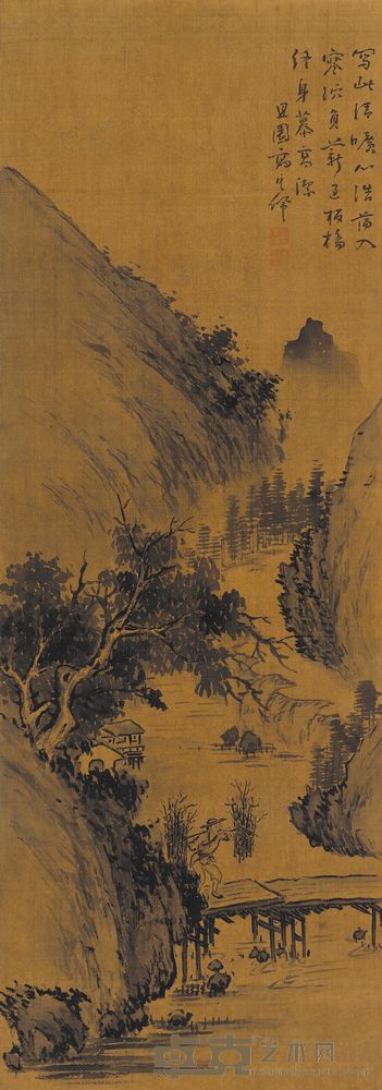 高其佩 负薪通桥图 112cm×39cm