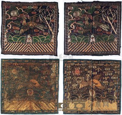 晚清盘金绣白鹇纹五品补子一对 30.5×28.5cm