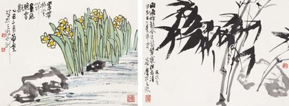 曹简楼 1985年作 花卉 镜片