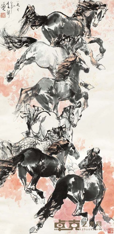 刘勃舒 群马图 136.5×68 cm 53 3/4×26 3/4 in 约8.4平尺