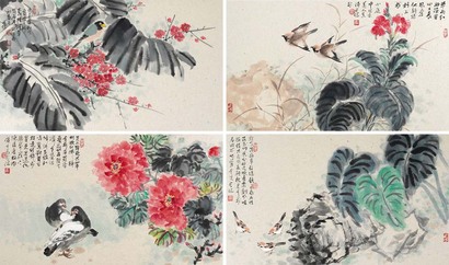 柳学健 花鸟四屏
