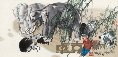 史国良   饮水图 34×67 cm.?13 3/8×26 3/8 in.?约2.1平尺