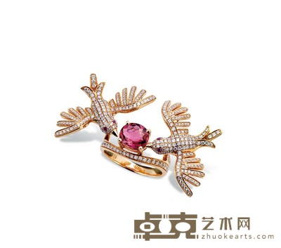 黄金碧玺镶钻戒指——比翼齐飞