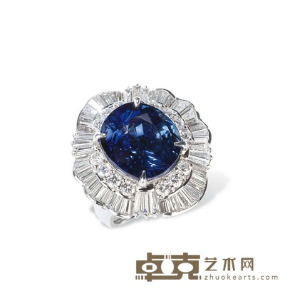 9.48克拉蓝宝石铂金镶钻戒指