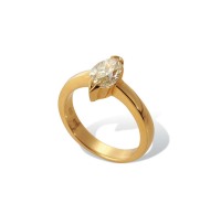 1.52克拉马眼形天然淡彩黄色SI1净度钻石18K金戒指