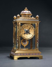 十九世纪法国 铜鎏金珐琅四明钟