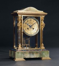 十九世纪法国 铜鎏金绿玛瑙四明钟