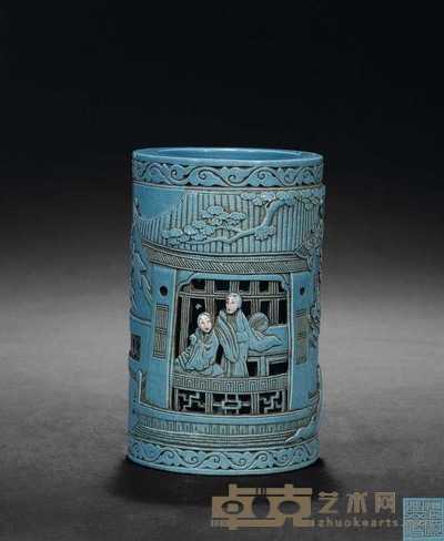 民国 汤顺兴雕笔筒 H 12 cm.