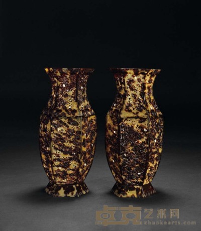 民国 玳瑁雕“一路连科”赏瓶(一对) H 23 cm.×2
