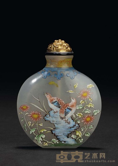 清 料胎画珐琅“ 岁岁平安”纹鼻烟壶 H 7 cm.