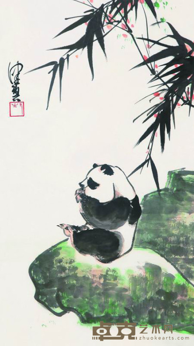 陈佩秋 熊猫图 镜框 67×38cm