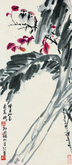 陆抑非 1973年作 芭蕉山雀图 立轴