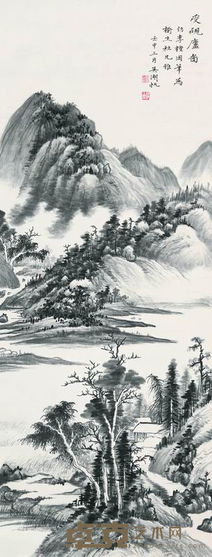 吴湖帆 1932年作 受砚庐图 立轴 110×42cm