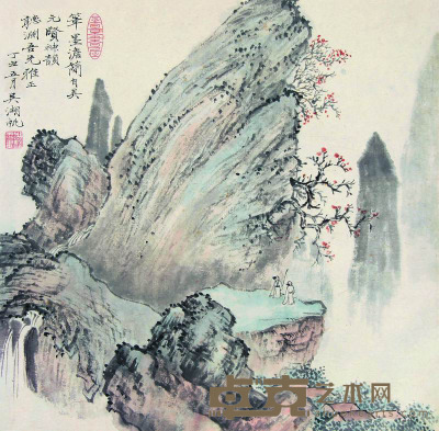 吴湖帆 1937年作 山水 镜框 28×29cm