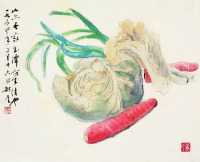 钱瘦铁 1954年作 蔬果图 立轴