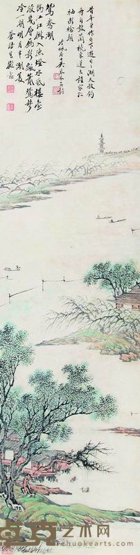 吴琴木 鸳鸯湖 立轴 97×24.5cm