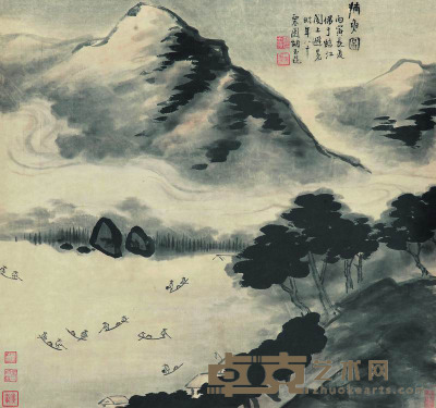 胡玉昆 1686年作 捕鱼图 立轴 52×56cm