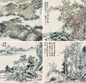 张雪父 1976年作 山水 （四帧） 镜框