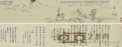 顾沄 1874年作 疏林幽山图 手卷 34×360cm