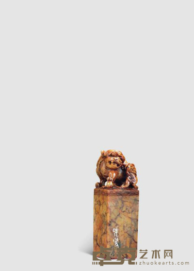 寿山石母子瑞兽钮印章 （一方） 10×3×3cm