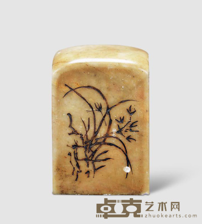 高冈款寿比南山兰草纹寿山石印章 （一方） 3×3×4.5cm