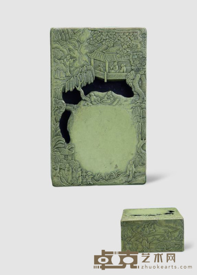 清 满工人物雕刻绿端兰亭砚 （一方） 20.5×12.5×6.5cm