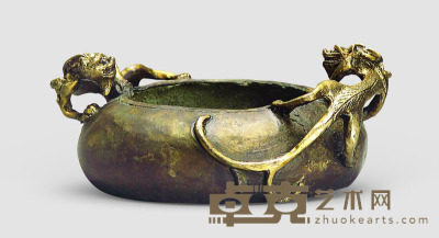 清 铜鎏金双螭虎龙水盂 10.5×11.5cm