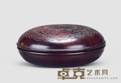清 红木刻福寿纹印泥盒 8.5×8.6cm