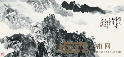 孔仲起 1975年作 岚气松涛 镜框 45×95cm