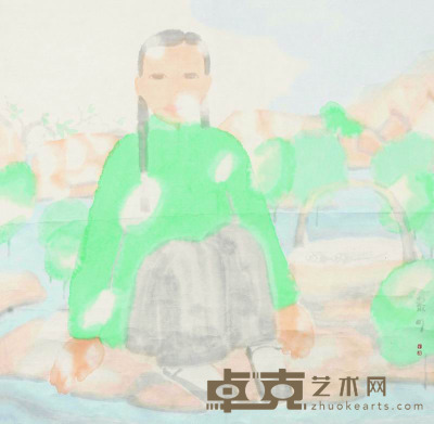 田黎明 绿衣少女 镜框 68×68cm