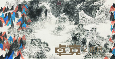 卓鹤君 2001年作 云净山浮翠 镜框 74×142cm