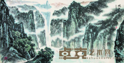 陈滞冬 1979年作 峡江帆影 镜框 52×102cm