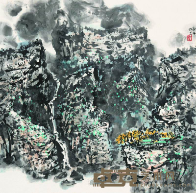 陈作丁 1960年作 崇山飞瀑图 立轴 68×67cm