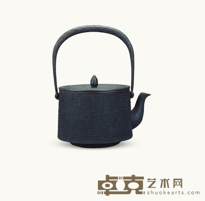 昭和 霰雾纹柱型松果钮铁壶 24×14cm