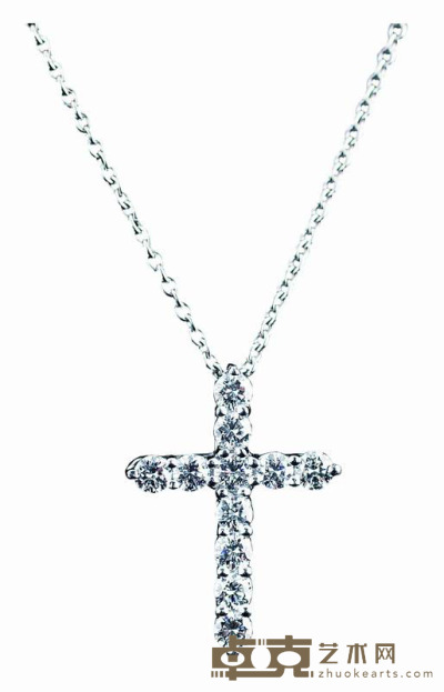 Tiffany&Co.蒂凡尼十字架镶钻铂金项链 